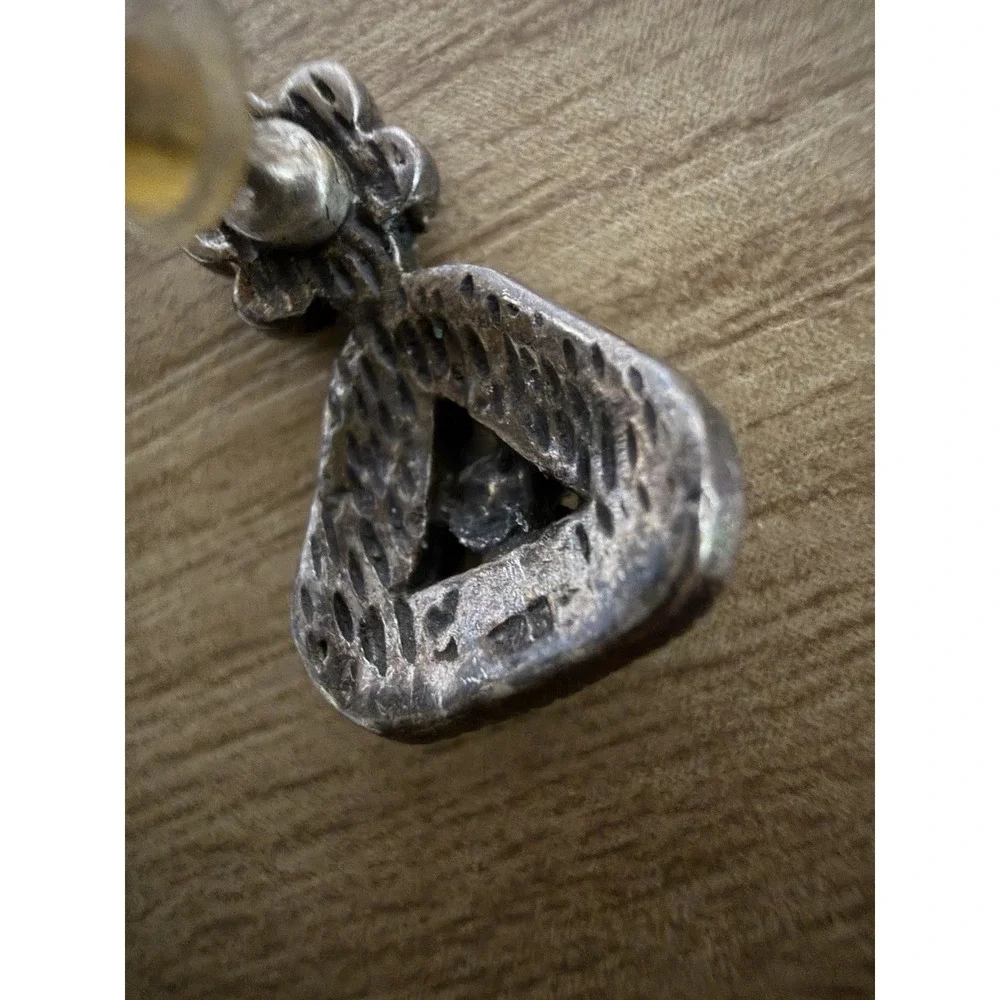 Vintage Sterling Silver 925  Marcasite Earrings Pierced Triangle Stud